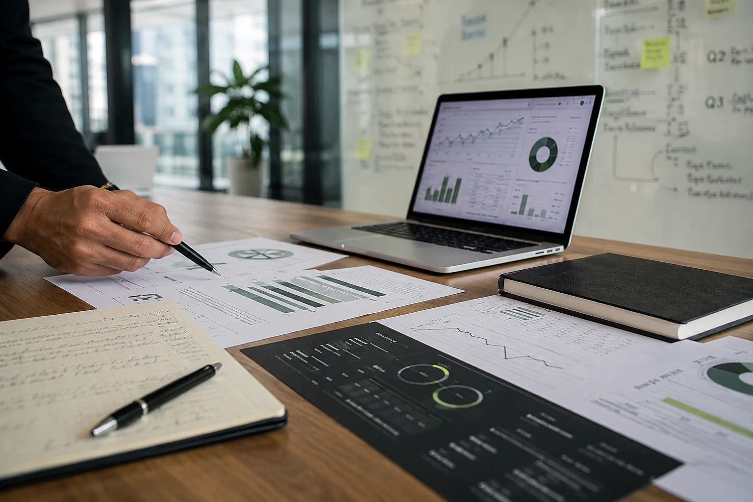 Responsable marketing examinant la performance de croissance, les priorités budgétaires et les plans d’exécution stratégique.